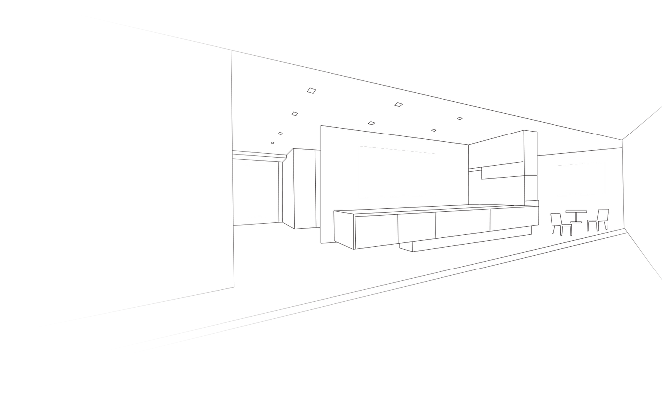 Line drawing of office space